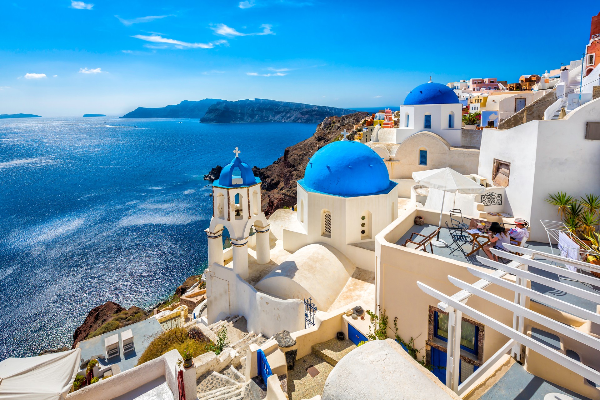 Santorini blue dome churches, Greece